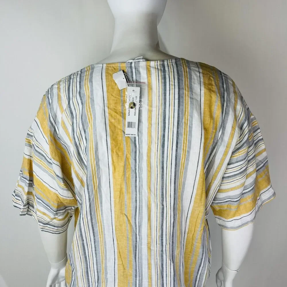 New Counterparts Womans Sz XL Blouse Gold Solid Stripe V Neck Short Sleeve NWT - Picture 7 of 8